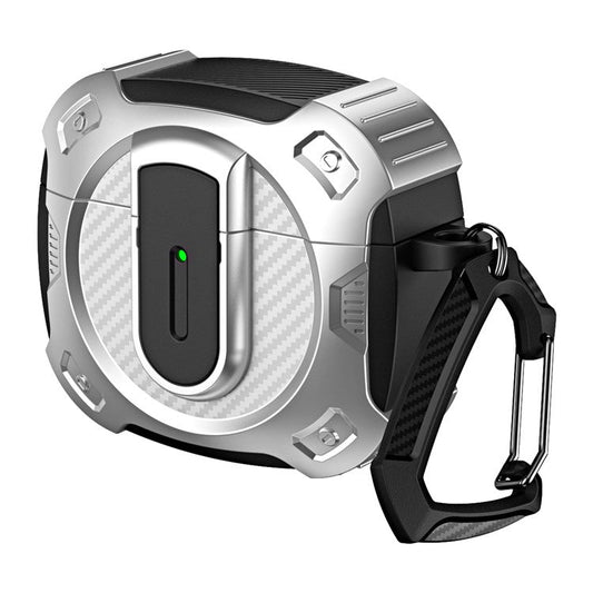 For AirPods 4 Case PC+TPU Lock Design Earphone Protective Cover with Hanging Hook - Silver