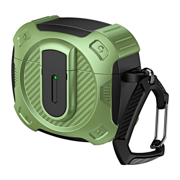 For AirPods 4 Case PC+TPU Lock Design Earphone Protective Cover with Hanging Hook - Green