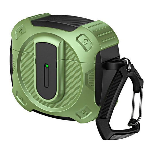 For AirPods 4 Case PC+TPU Lock Design Earphone Protective Cover with Hanging Hook - Green