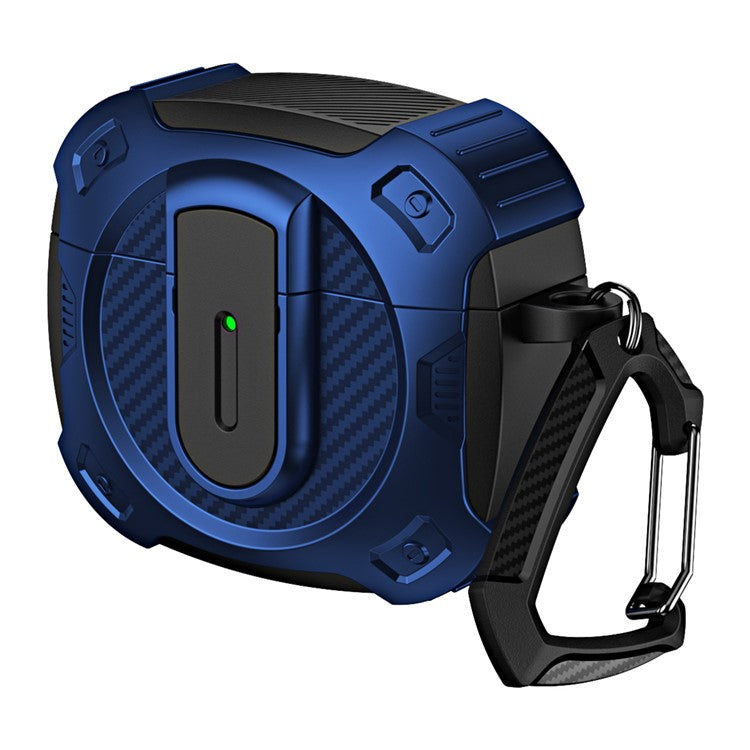 For AirPods 4 Case PC+TPU Lock Design Earphone Protective Cover with Hanging Hook - Blue