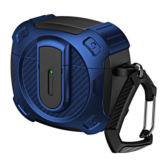 For AirPods 4 Case PC+TPU Lock Design Earphone Protective Cover with Hanging Hook - Blue