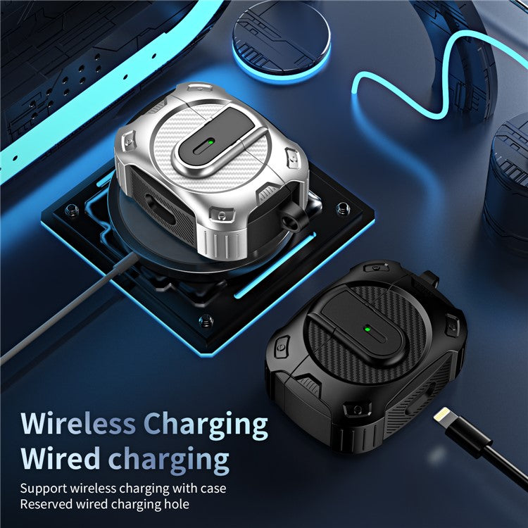 For AirPods 4 Case PC+TPU Lock Design Earphone Protective Cover with Hanging Hook - Blue