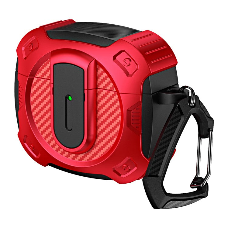 For AirPods 4 Case PC+TPU Lock Design Earphone Protective Cover with Hanging Hook - Red