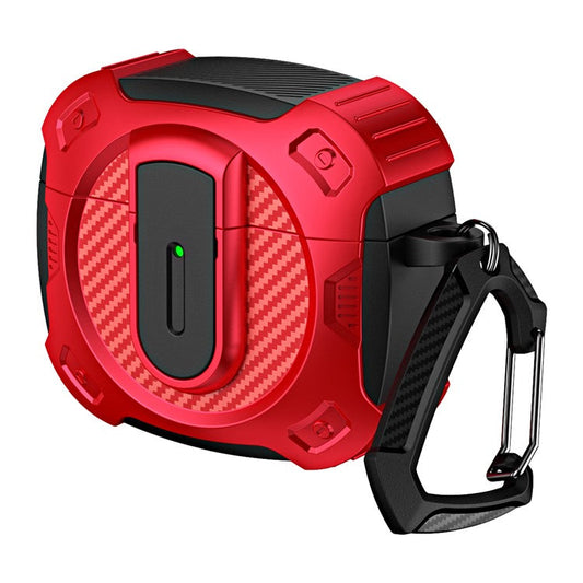 For AirPods 4 Case PC+TPU Lock Design Earphone Protective Cover with Hanging Hook - Red