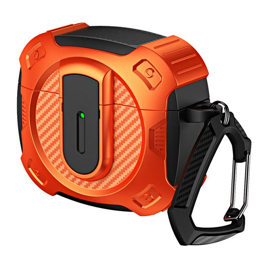 For AirPods 4 Case PC+TPU Lock Design Earphone Protective Cover with Hanging Hook - Orange