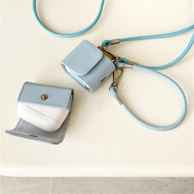 For Apple AirPods Pro 2 / AirPods Pro Charging Case Cover Simple Style Bluetooth Earbuds Case with Shoulder / Wrist Strap - Sky Blue
