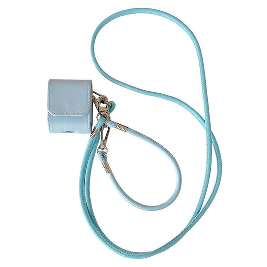 For Apple AirPods with Wireless Charging Case (2019) / AirPods with Charging Case (2019) / (2016) PU Case with Straps - Sky Blue