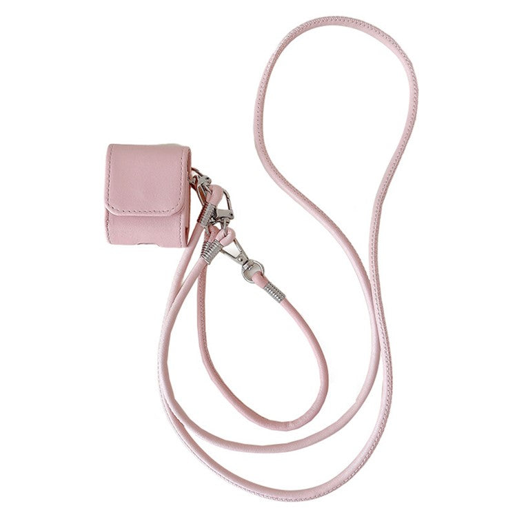 For Apple AirPods with Wireless Charging Case (2019) / AirPods with Charging Case (2019) / (2016) PU Case with Straps - Pink