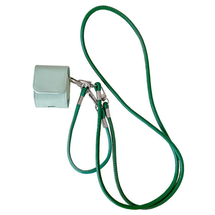 For Apple AirPods with Wireless Charging Case (2019) / AirPods with Charging Case (2019) / (2016) PU Case with Straps - Light Green