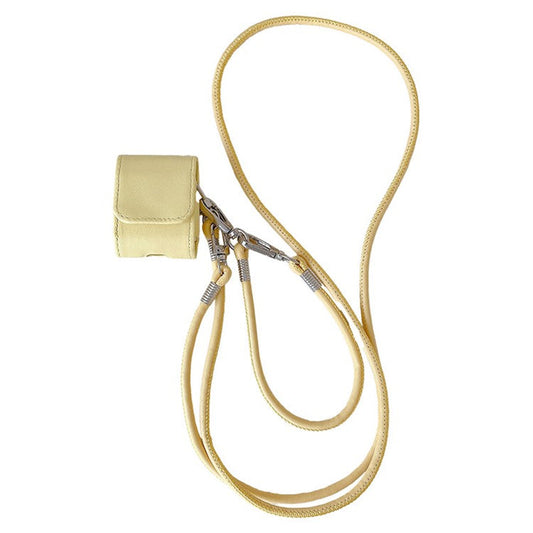 For Apple AirPods with Wireless Charging Case (2019) / AirPods with Charging Case (2019) / (2016) PU Case with Straps - Yellow