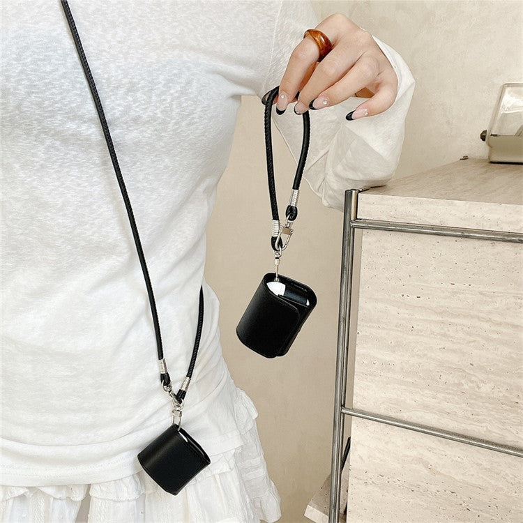 For Apple AirPods with Wireless Charging Case (2019) / AirPods with Charging Case (2019) / (2016) PU Case with Straps - Black