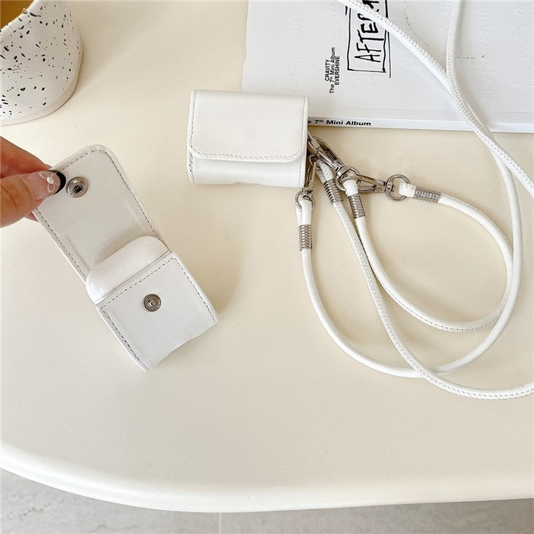For Apple AirPods 4 / AirPods 3 Charging Case Cover Simple Style Bluetooth Earbuds Case with Shoulder / Wrist Strap - White