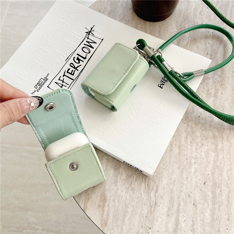 For Apple AirPods 4 / AirPods 3 Charging Case Cover Simple Style Bluetooth Earbuds Case with Shoulder / Wrist Strap - Light Green