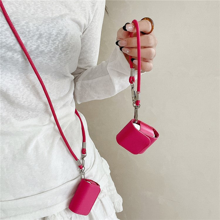 For Apple AirPods 4 / AirPods 3 Charging Case Cover Simple Style Bluetooth Earbuds Case with Shoulder / Wrist Strap - Rose