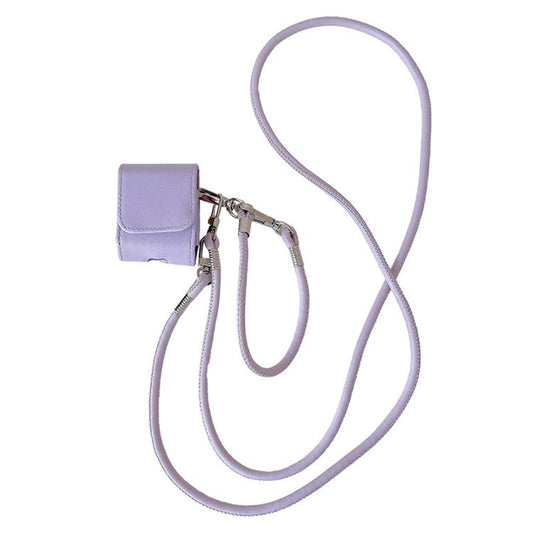 For Apple AirPods 4 / AirPods 3 Charging Case Cover Simple Style Bluetooth Earbuds Case with Shoulder / Wrist Strap - Purple
