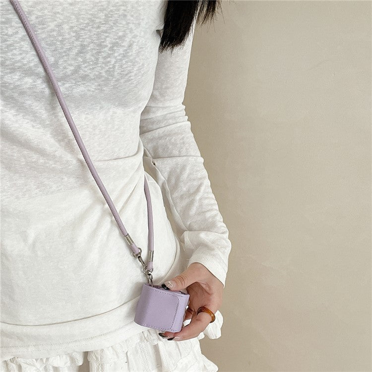 For Apple AirPods 4 / AirPods 3 Charging Case Cover Simple Style Bluetooth Earbuds Case with Shoulder / Wrist Strap - Purple