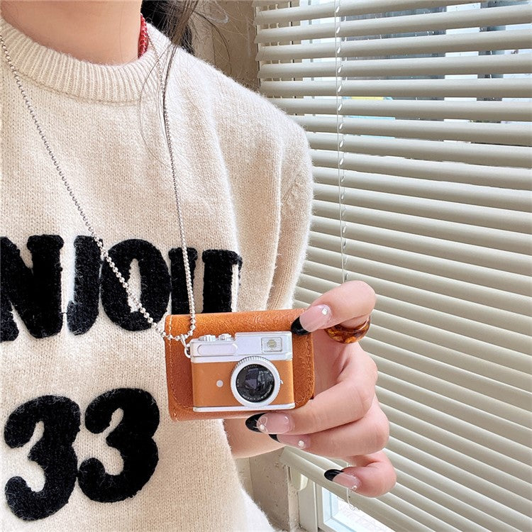 For AirPods Pro 2 / AirPods Pro Protective Cover Camera Shape Design Bluetooth Earbuds Soft TPU Case - Brown