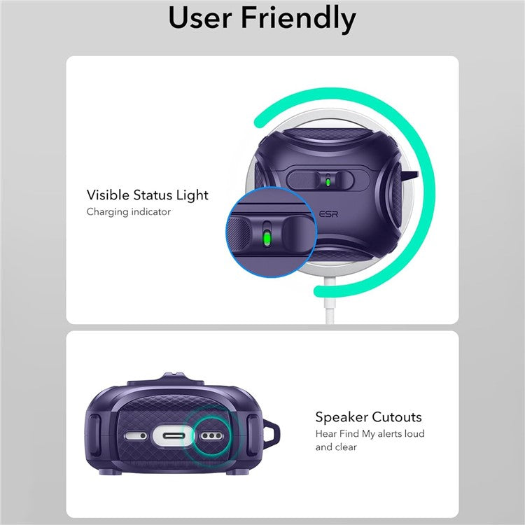 ESR Pulse Magnetic Lock Case for  AirPods 4 Headset Protective Cover with Strap - Dark Blue