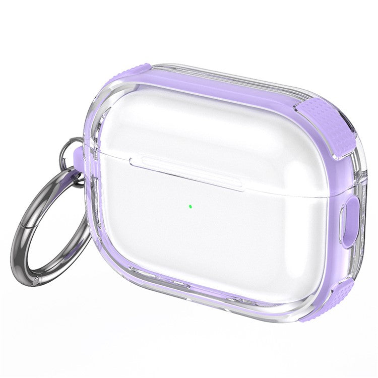 For AirPods Pro 2 Case with Carabiner Contrasting Color TPU Earphone Protective Cover - Purple