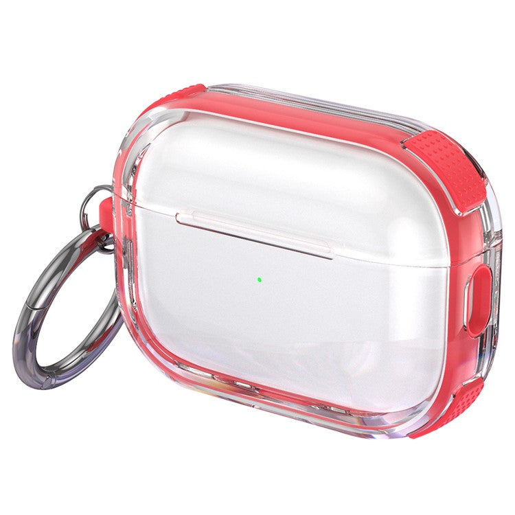 For AirPods Pro 2 Case with Carabiner Contrasting Color TPU Earphone Protective Cover - Red