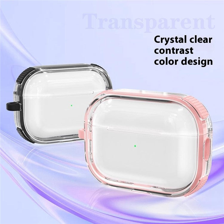 For Apple AirPods Pro Case with Carabiner Contrasting Color TPU Earphone Protective Cover - Pink