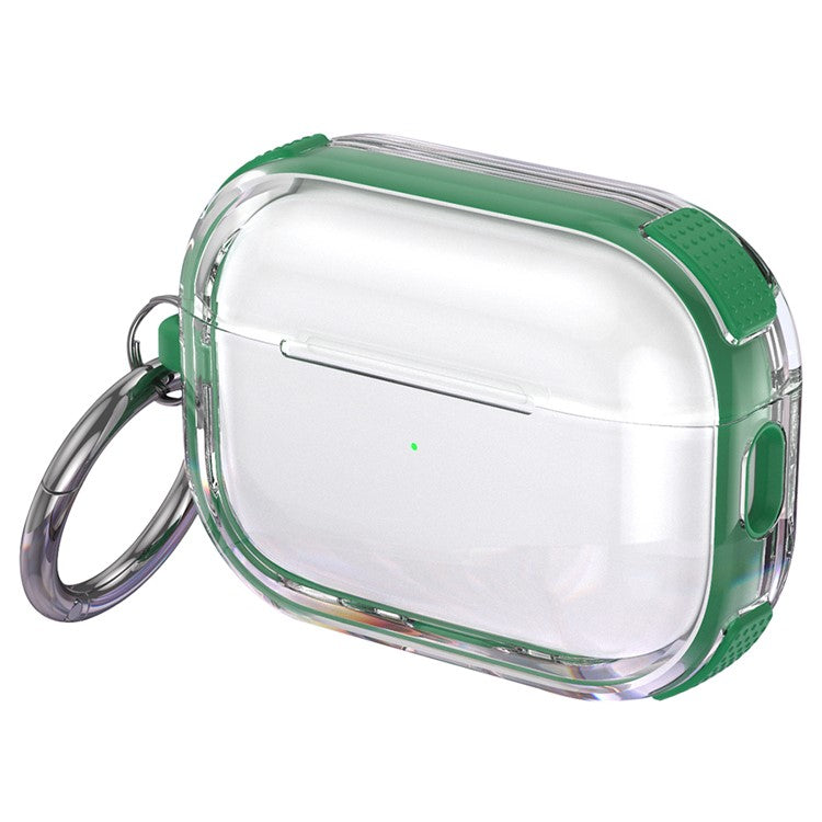 For Apple AirPods Pro Case with Carabiner Contrasting Color TPU Earphone Protective Cover - Green