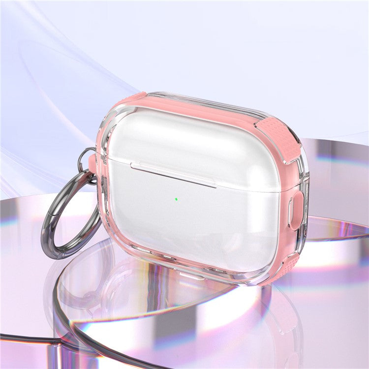 For Apple AirPods 3 Case with Carabiner Contrasting Color TPU Earphone Protective Cover - Pink