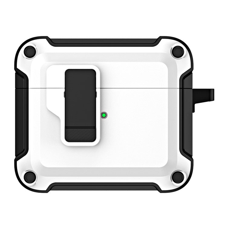 For AirPods 4 Earphone Case Automatic Eject TPU+PC Protective Cover with Carabiner - White