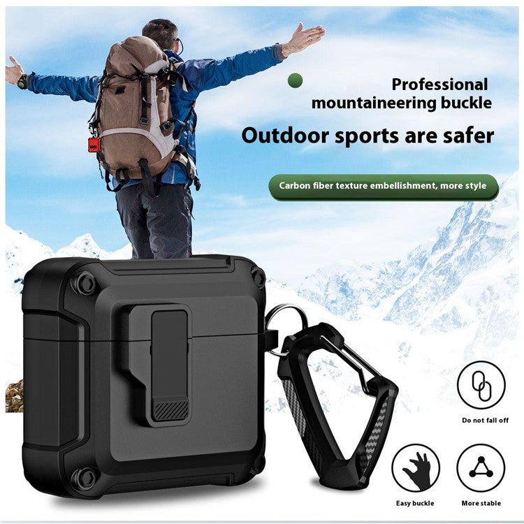 For AirPods 4 Earphone Case Automatic Eject TPU+PC Protective Cover with Carabiner - White