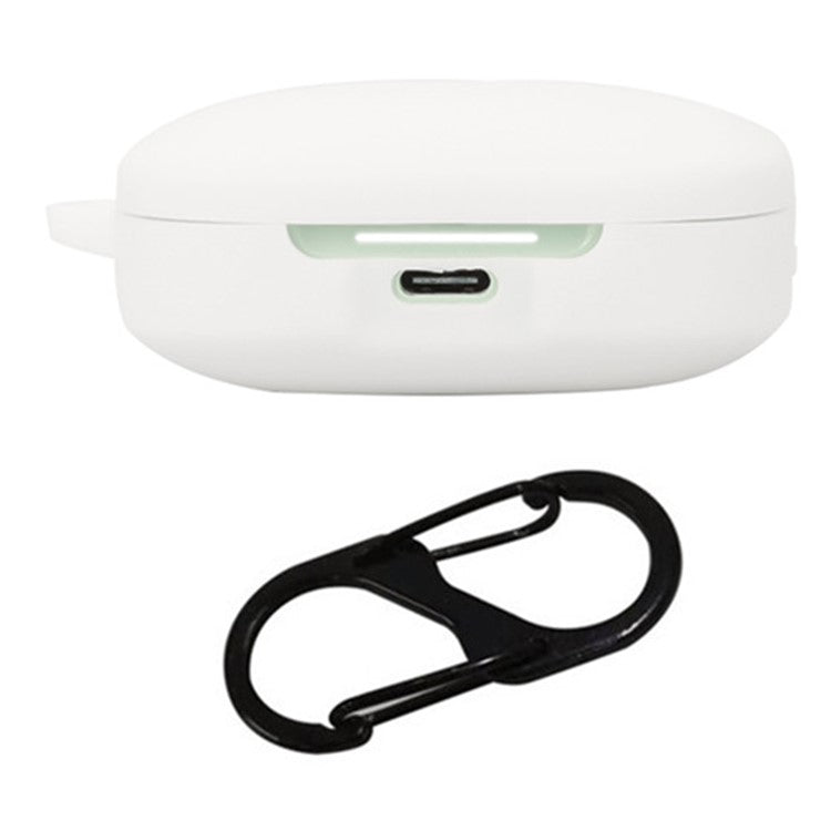 For Xiaomi Redmi Buds 6 Silicone Case Bluetooth Earphone Cover with Anti-Lost Buckle - White