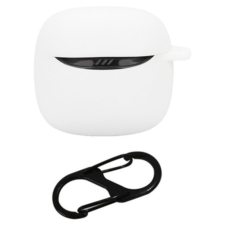 For JBL Tune Flex 2 Bluetooth Earphone Case Silicone Protective Cover with Hanging Buckle - White