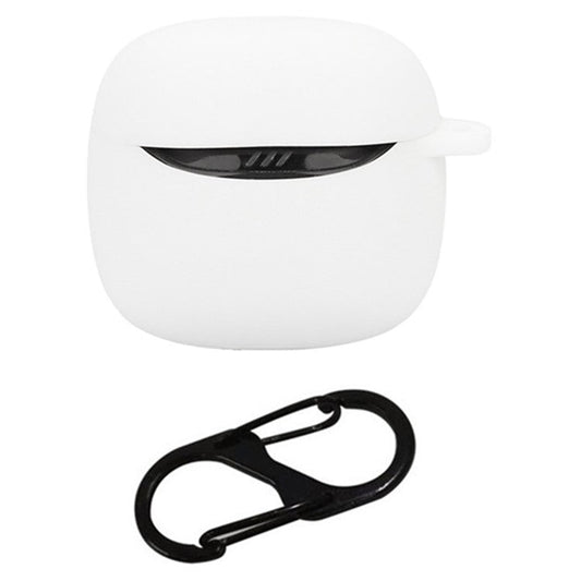 For JBL Tune Flex 2 Bluetooth Earphone Case Silicone Protective Cover with Hanging Buckle - White