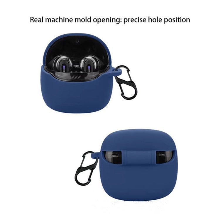 For JBL Tune Flex 2 Bluetooth Earphone Case Silicone Protective Cover with Hanging Buckle - White