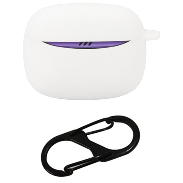 For JBL Tune Buds 2 Bluetooth Earbuds Case Soft Silicone Cover with Anti-Lost Buckle - White