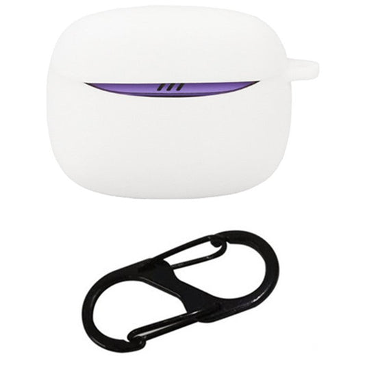 For JBL Tune Buds 2 Bluetooth Earbuds Case Soft Silicone Cover with Anti-Lost Buckle - White