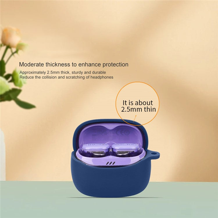 For JBL Tune Buds 2 Bluetooth Earbuds Case Soft Silicone Cover with Anti-Lost Buckle - White