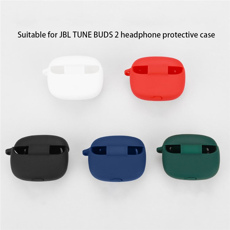 For JBL Tune Buds 2 Bluetooth Earbuds Case Soft Silicone Cover with Anti-Lost Buckle - White