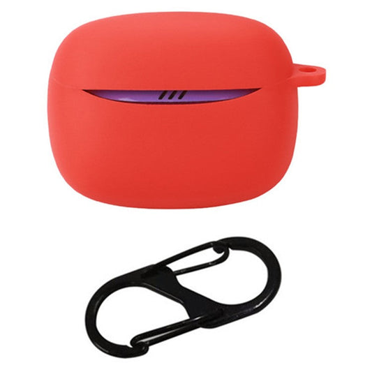 For JBL Tune Buds 2 Bluetooth Earbuds Case Soft Silicone Cover with Anti-Lost Buckle - Red