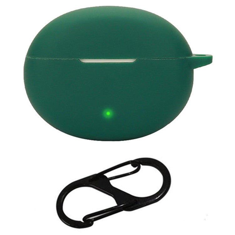 For OnePlus Buds Pro 3 Bluetooth Earphones Case Soft Silicone Cover with Anti-Lost Buckle - Blackish Green