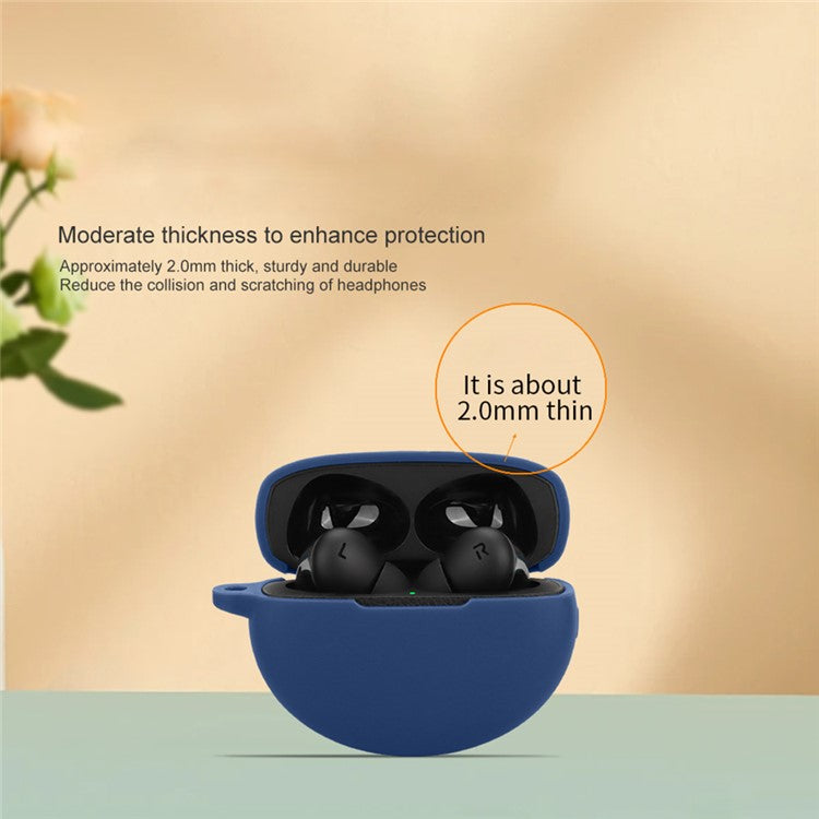 For OnePlus Buds Pro 3 Bluetooth Earphones Case Soft Silicone Cover with Anti-Lost Buckle - Dark Blue