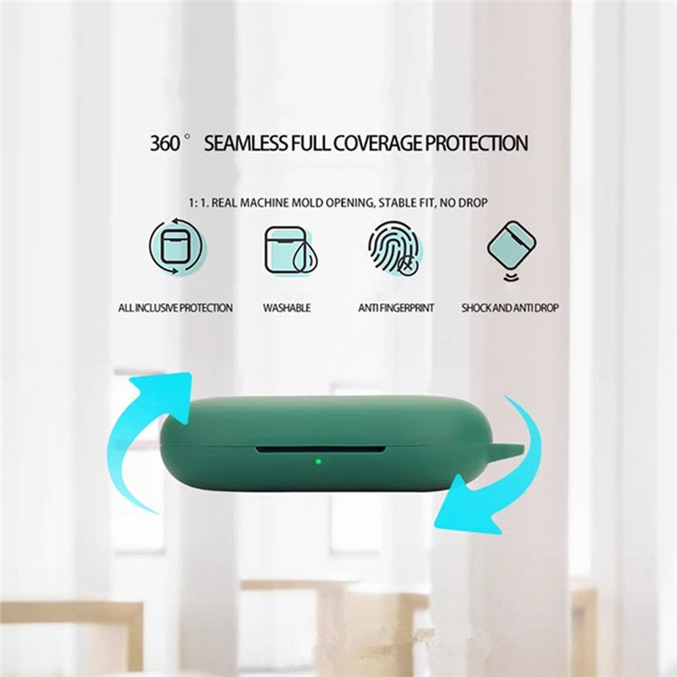 For Anker Soundcore V20i Bluetooth Earphones Case Silicone Cover with Anti-Lost Buckle - Blackish Green