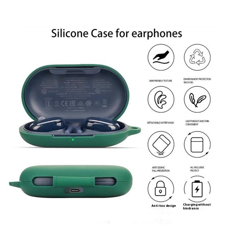 For Anker Soundcore V20i Bluetooth Earphones Case Silicone Cover with Anti-Lost Buckle - Dark Blue