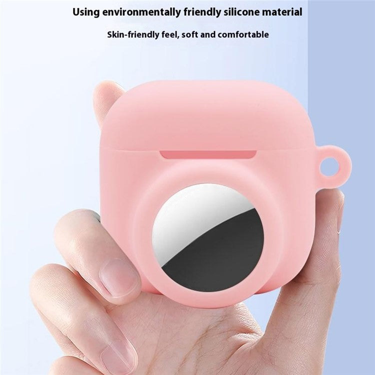 Silicone Case Combo Set for Apple AirPods 4 / AirTag Cover with 2Pcs Earphone Cap and Carabiner - Red