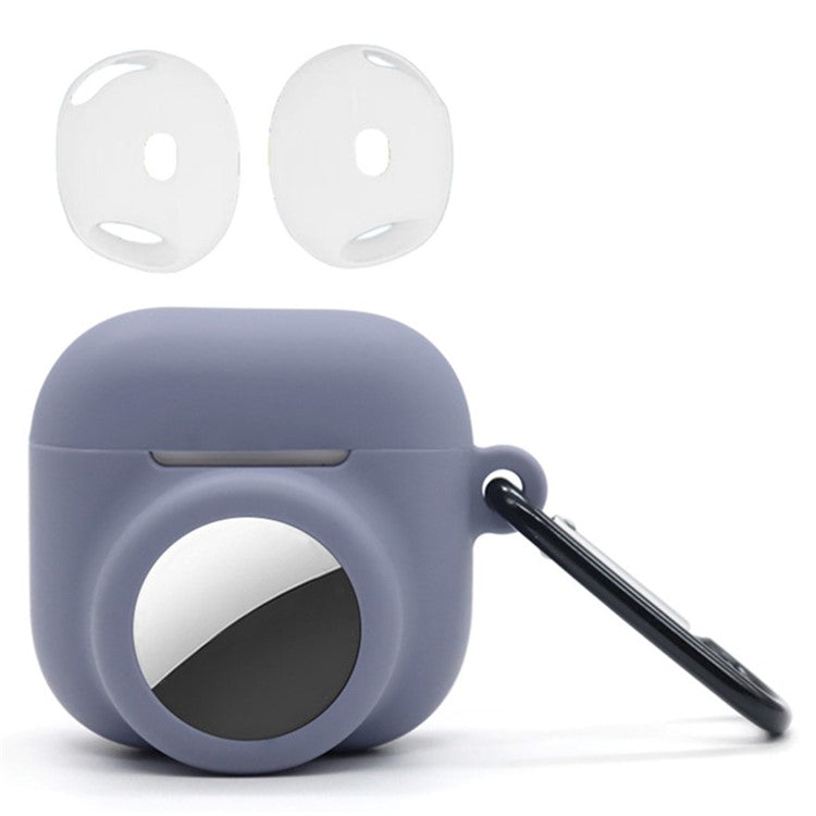 Silicone Case Combo Set for Apple AirPods 4 / AirTag Cover with 2Pcs Earphone Cap and Carabiner - Lavender Purple