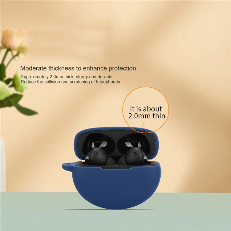 For Oppo Enco X3 Charging Case Cover Bluetooth Earbuds Soft Silicone Cover with Anti Lost Buckle - Dark Blue