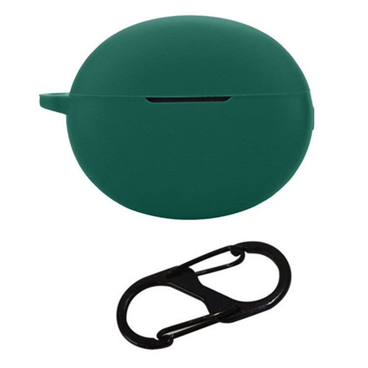 For Oppo Enco X3 Charging Case Cover Bluetooth Earbuds Soft Silicone Cover with Anti Lost Buckle - Blackish Green