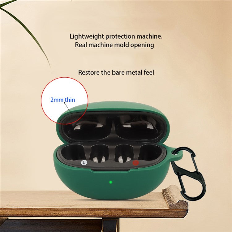 For QCY Crossky C30 Bluetooth Earphones Case Soft Silicone Cover with Anti-Lost Buckle - Blackish Green