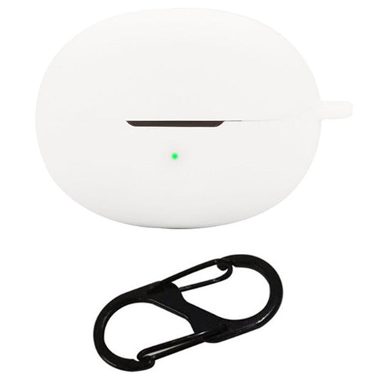 For QCY Crossky C30 Bluetooth Earphones Case Soft Silicone Cover with Anti-Lost Buckle - White