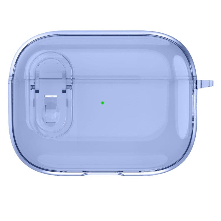 For AirPods 4 Earphone Case Buckle Design Anti-drop TPU Earbud Cover with Carabiner - Transparent Blue