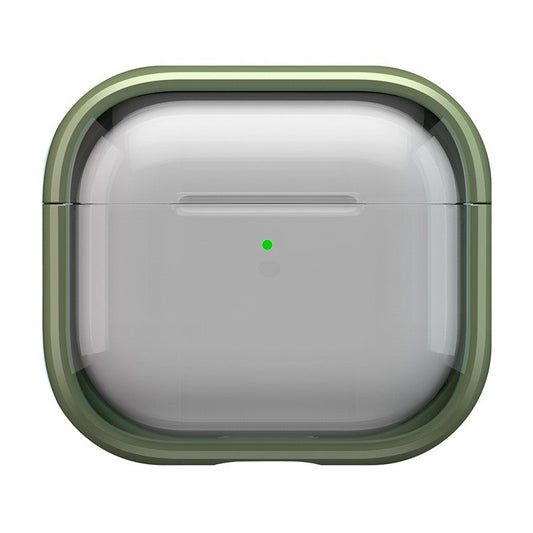 For AirPods 4 Case PC+TPU Bluetooth Earbud Cover Phone Stand with Carabiner - Transparent Army Green